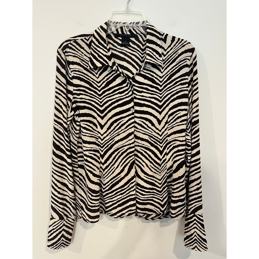The Limited Silk Zebra Print Blouse Animal Long Sleeve Cream Brown M 100% Silk